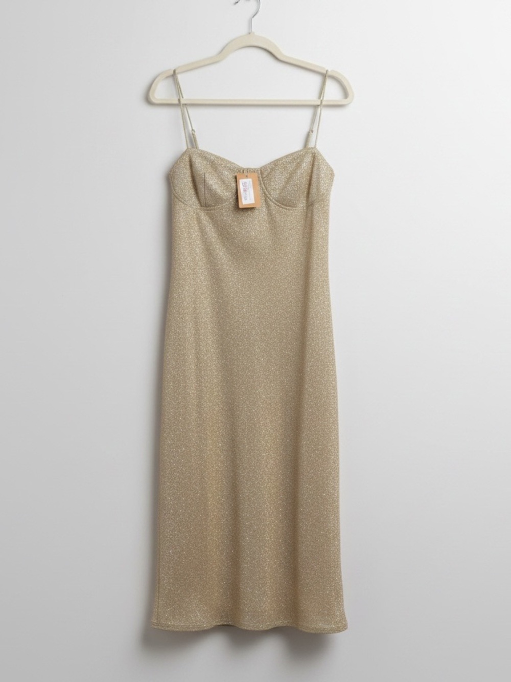 NWT Le Lis Collection Gold Metallic Glitter Bustier Slip Dress Size Large